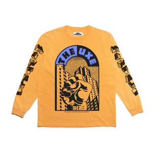 UXE MENTALE "ONE FOOT IN THE GRAVE, ONE FIRST IN THE AIR" L/S TEE - Washed Tangerine