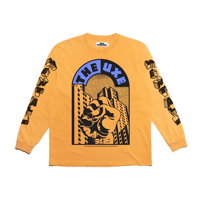 UXE MENTALE "ONE FOOT IN THE GRAVE, ONE FIRST IN THE AIR" L/S TEE - Washed Tangerine