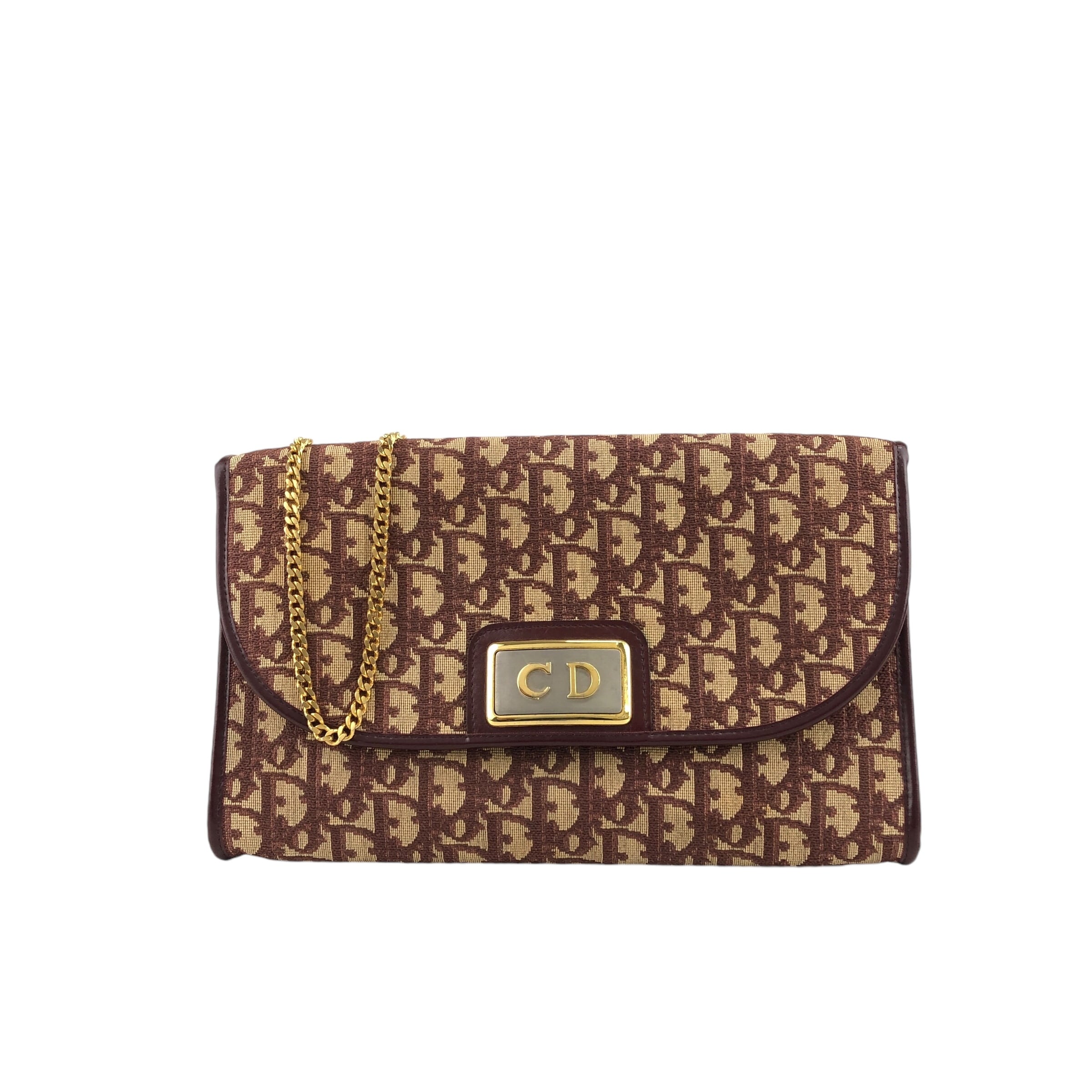 ★Christian Dior  クリスチャン ディオール  トロッター ショルダーバッグ ブラウン CD ジャガード チェーン mdfdd4 Christian Dior クリスチャン ディオール トロッター ショルダーバッグ