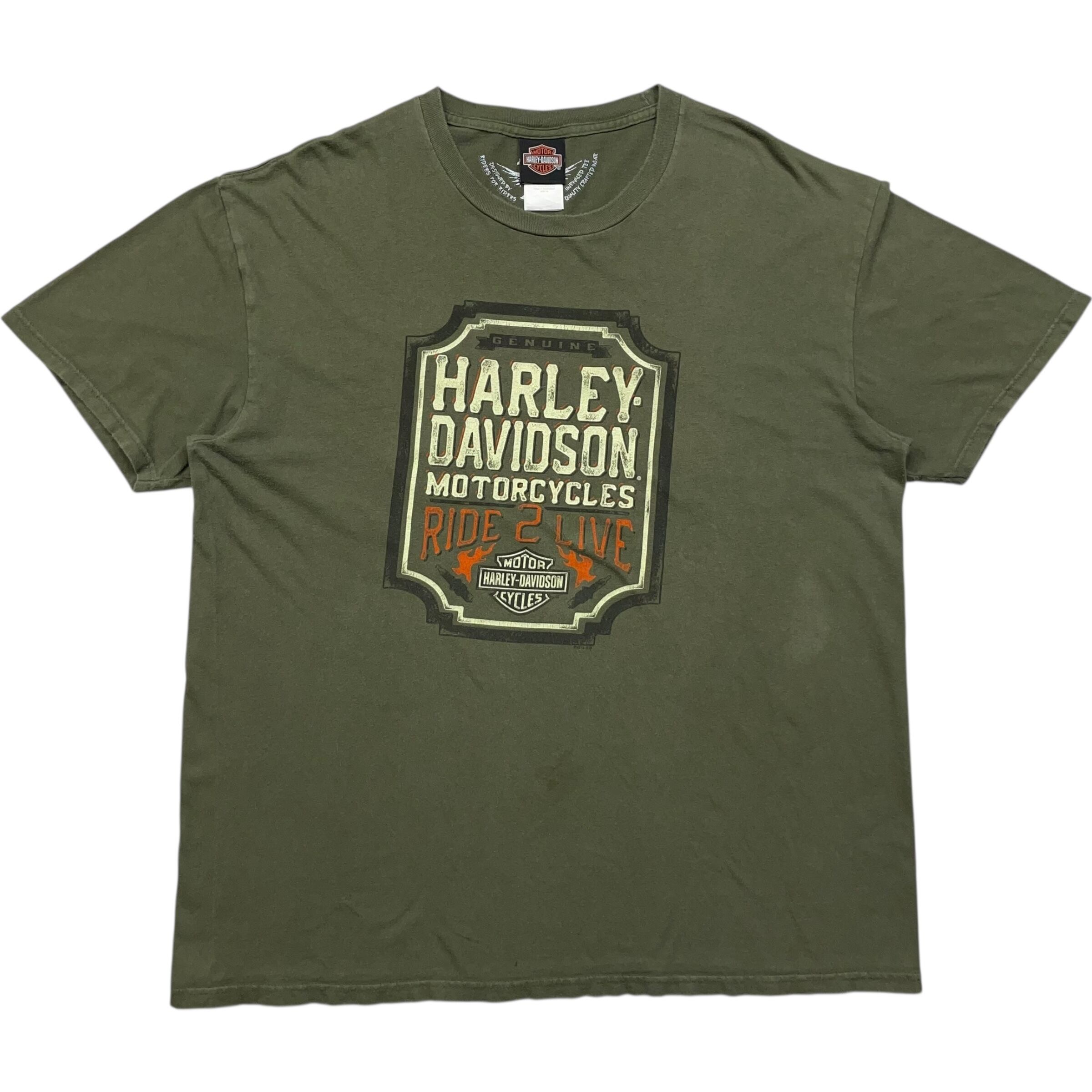 《XL》Harley-Davidson ハーレーダビッドソン Tシャツ 両面プリント カーキ no.7669