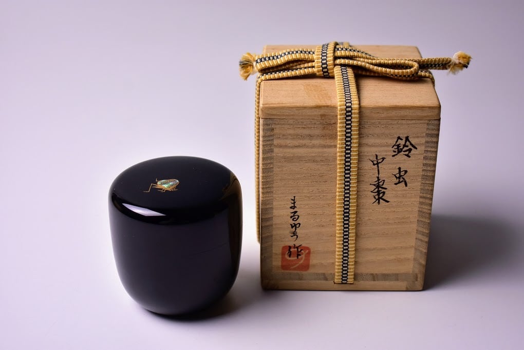 茶道具 茶歌舞伎棗 塗師 春仁作 木製漆器 黒塗 七事式に用棗 共箱 稽古道具