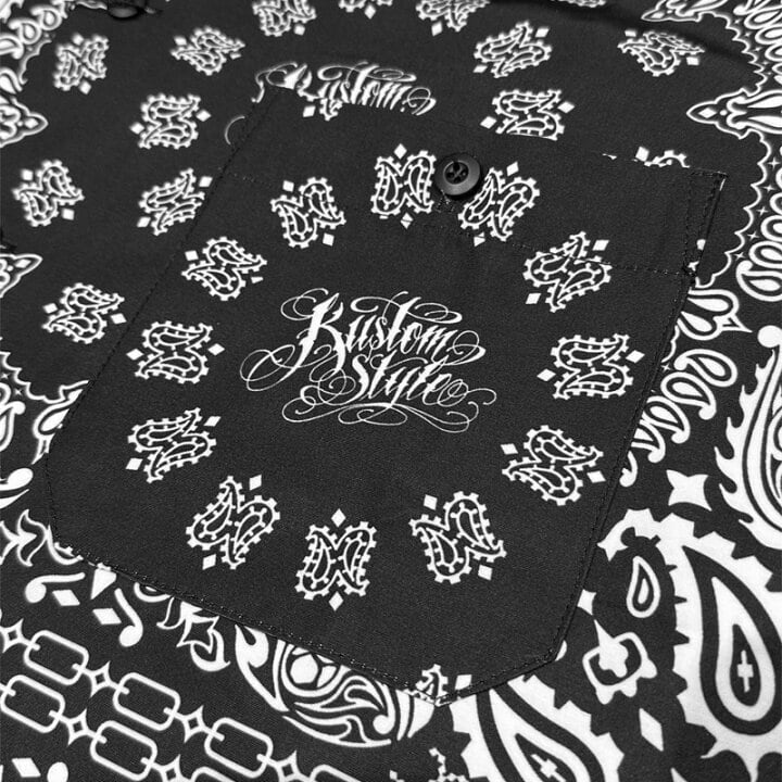 KUSTOMSTYLE -NORM BANDANA- OPEN COLLAR S/S SHIRTS (BLACK