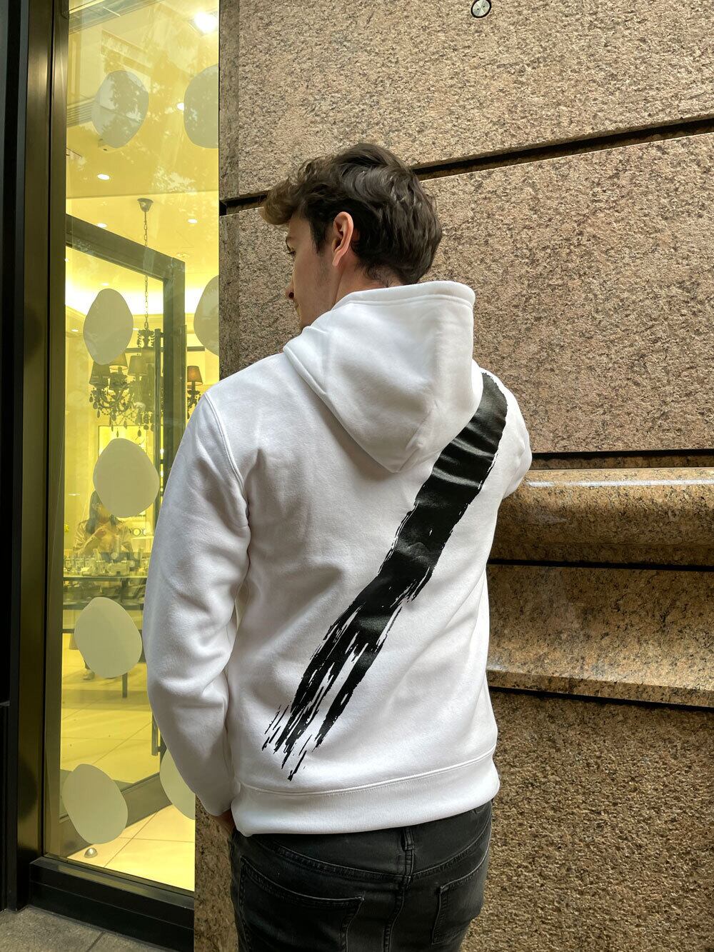 Diagonal Line Hoodie [White-Black] | HNAY