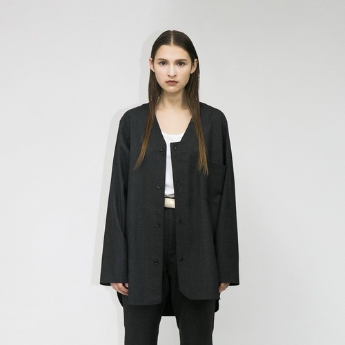 『my beautiful landlet』WOOL SERGE V-NECK SHIRT / charcoal