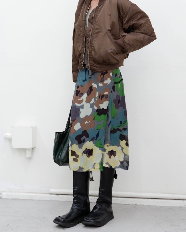 1990-00s Dries Van Noten - abstract camouflage silk wrap skirt