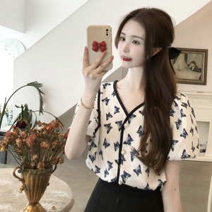 【韓国通販 dgo】puff sleeve floral french tops 2colors（B0940）
