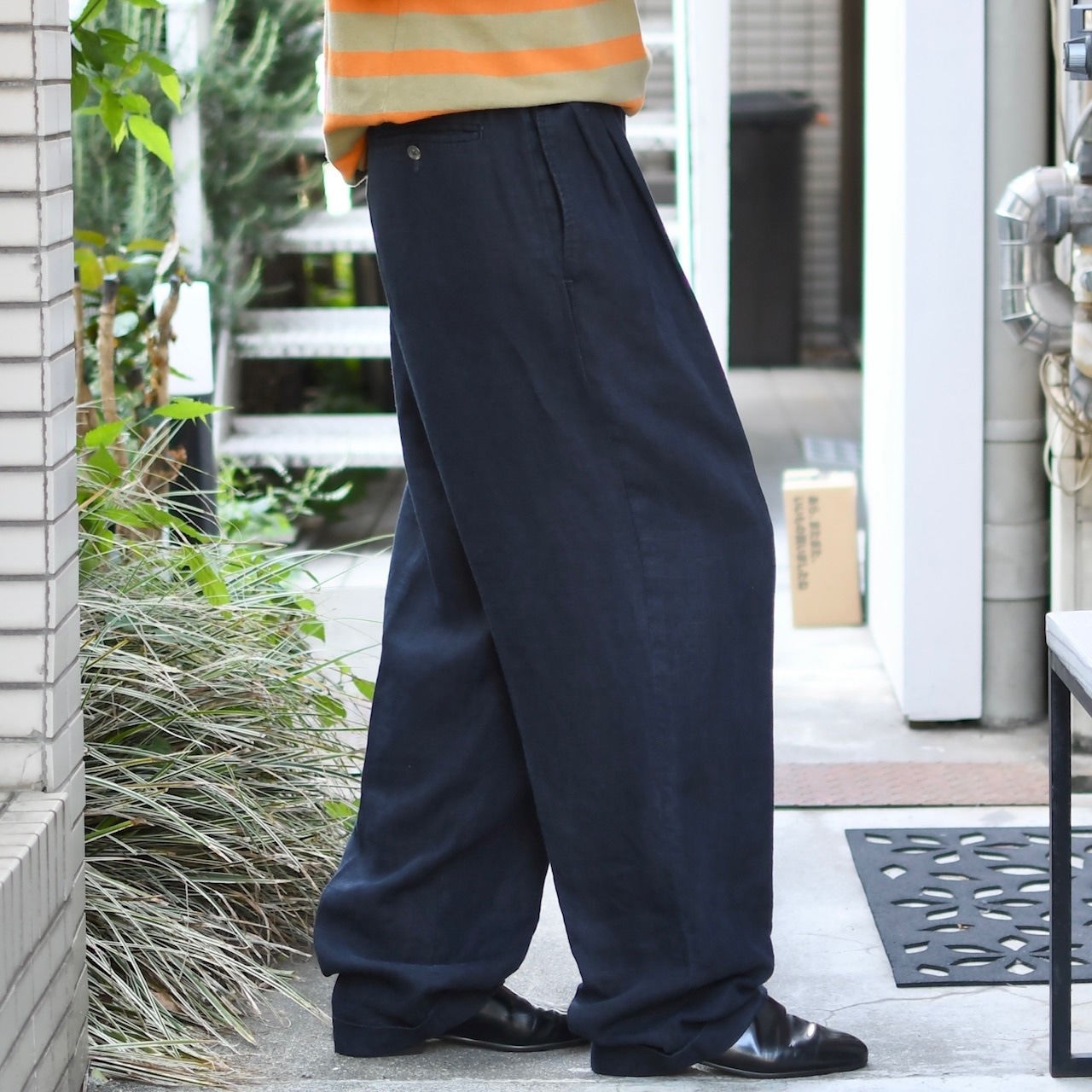 Eddie Bauer Belgium linen 2tuck slacks dark navy