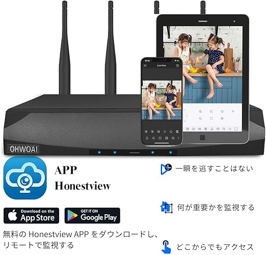 OHWOAI ワイヤレスカメラだけ適用 4本アンテナ 1920P 500万画素