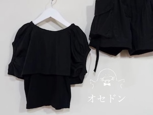 【kkarere】ワッシャーレイヤードトップス ブラック 100〜150cm