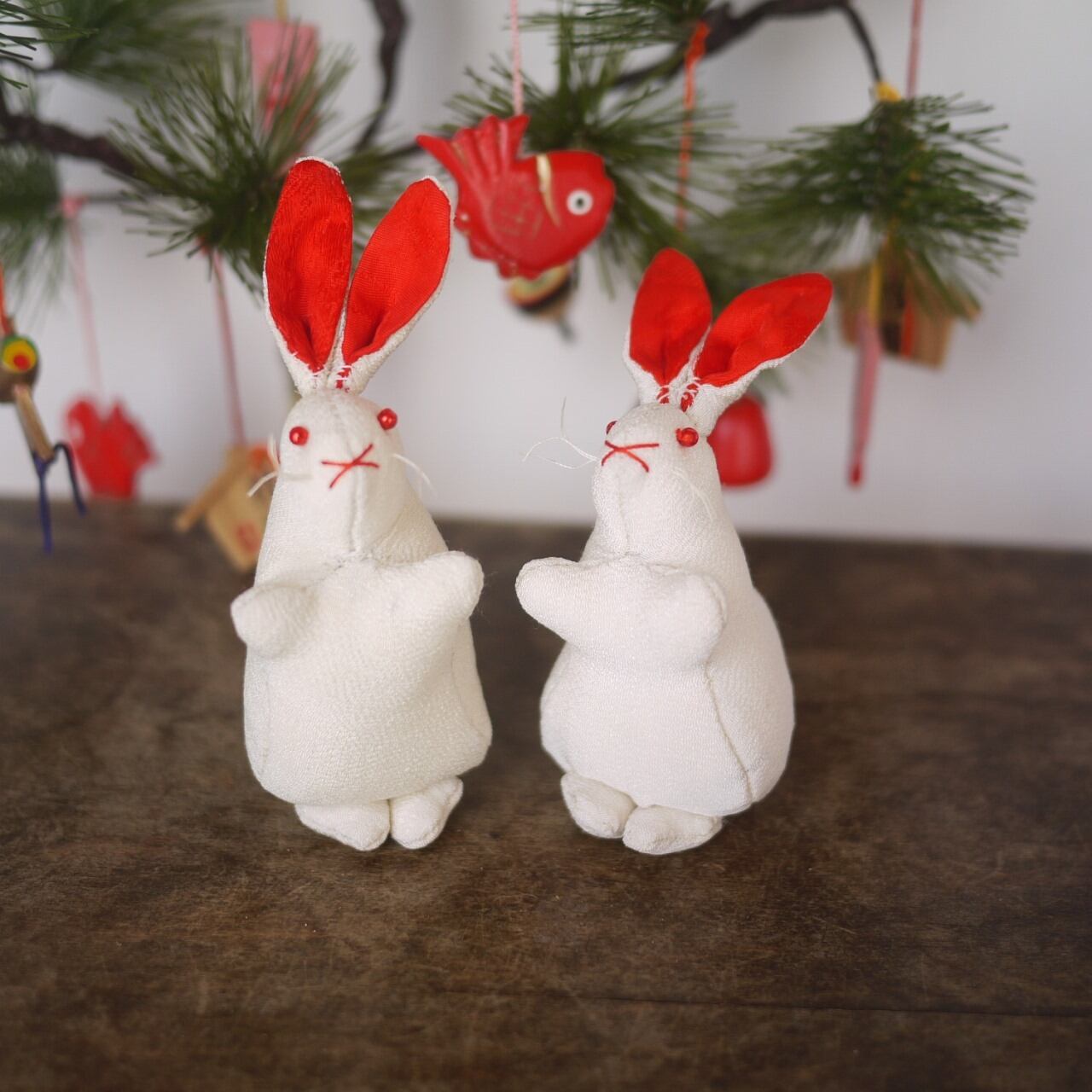 縮緬細工 白うさぎペア 日本