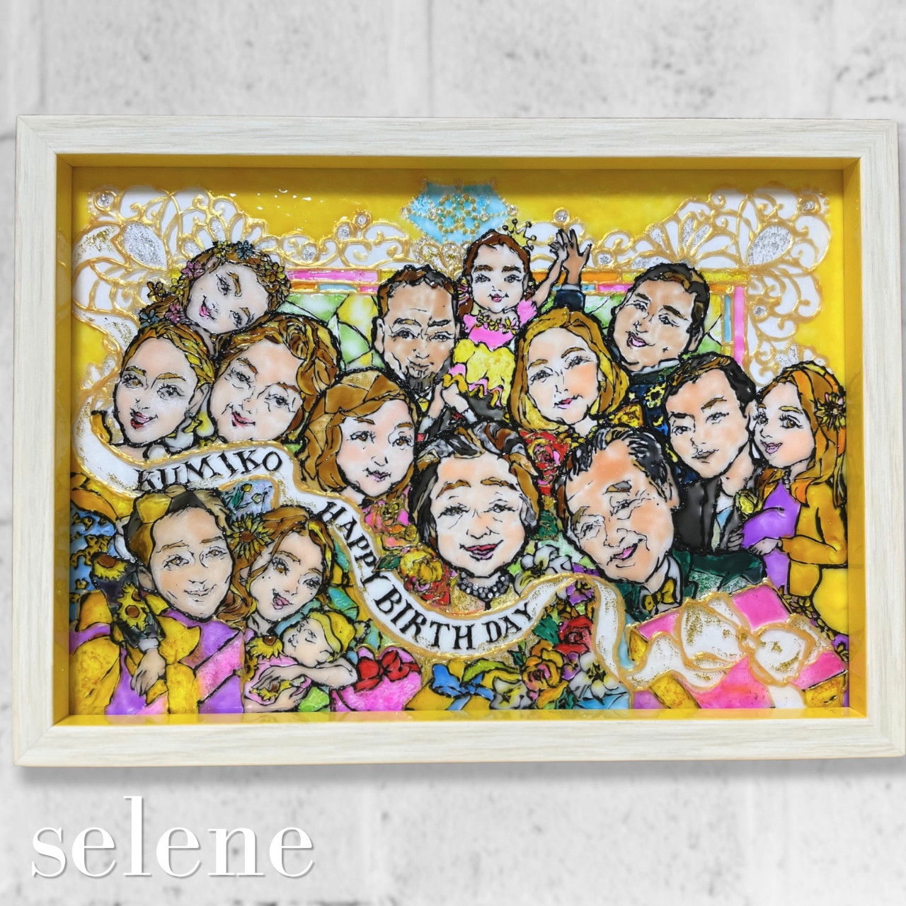 4名似顔絵オーダー A4サイズ 似顔絵オーダー 透明のステンドグラス風アート | selene