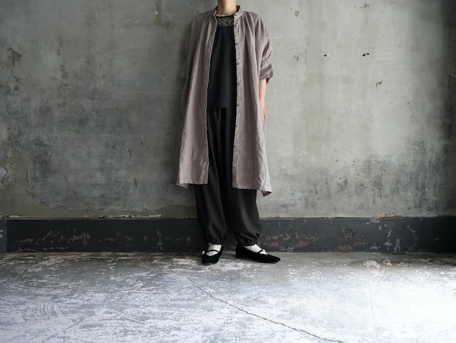 Honnete FOR poefu Irish Linen Gather Onepiece「mushroom greige」