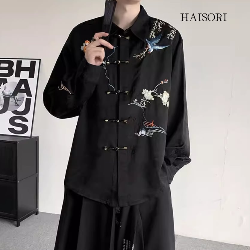 (NEW) モダンチャイナ・刺繍オリエンタルシャツ