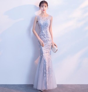 送料無料 未使用 発表会 舞台衣装 チュール マーメイド フォ－マルドレス 9号 M [OPN1155]