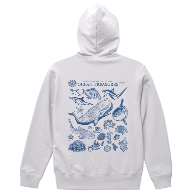 海洋生物ヴィンテージ風フルジップパーカー｜OCEAN TREASURES／Model-05（ナチュラル）