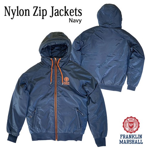 FRANKLIN&MARSHALL NYLON ZIP JACKETS＋FOOD NAVY Sサイズ フランクリンマーシャル ナイロン ジップジャケット＋フード ネイビー