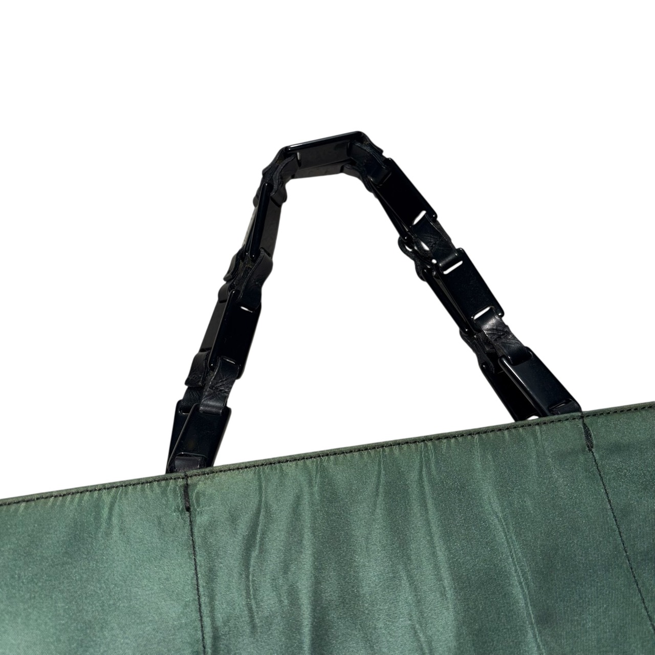 PRADA plastic handle green nylon hand bag