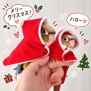 鳥 服 クリスマス ケープ サンタ コスプレ 小鳥用 マント フード付き ボア素材 秋冬 ペットウェア インコ セキセイインコ ボタンインコ コザクラインコ ウロコインコ オカメインコ S M L かわいい クリスマス衣装 撮影用 レッド グリーン 商品画像3