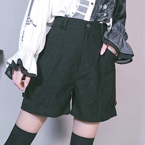 暗夜ハイウエストPUレザーバックルショートパンツ（ruf_02732）