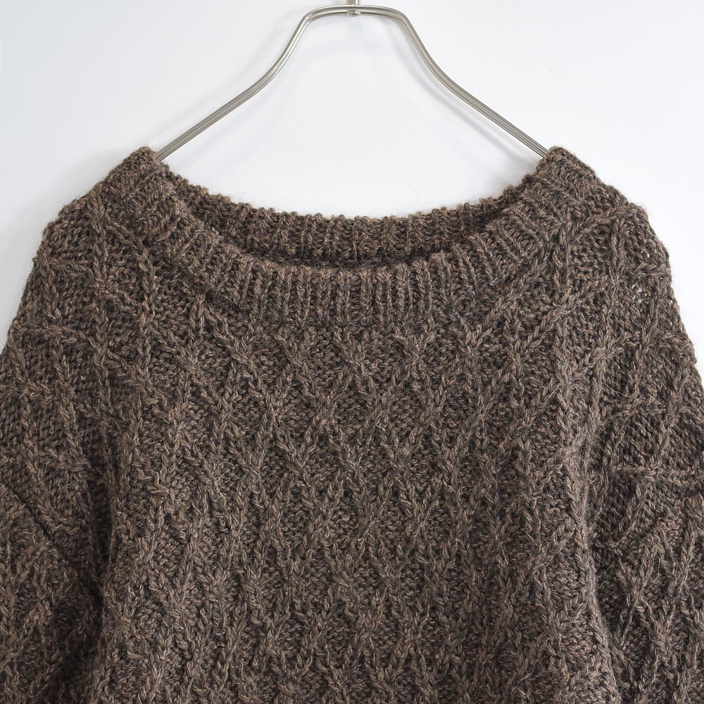 Vintage ハンドメイド ダイヤパターン プルオーバーニット ヴィンテージ セーター 手編み ケーブル ダークブラウン ビンテージ メンズXL相当