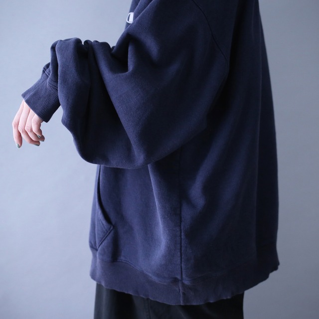 "Champion" dark navy color over silhouette sweat parka