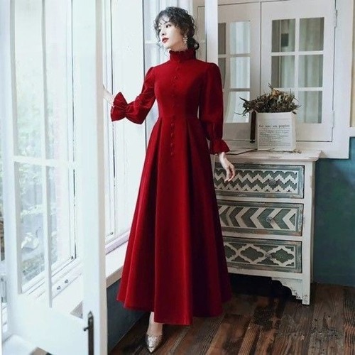 エレガントドレス イブニングドレス パーティドレス ベルベットドレス ロングドレス ロングスカート 披露宴 二次会 パーティ イブニング ウエディング エレガント Aラインスカート エンゲージ