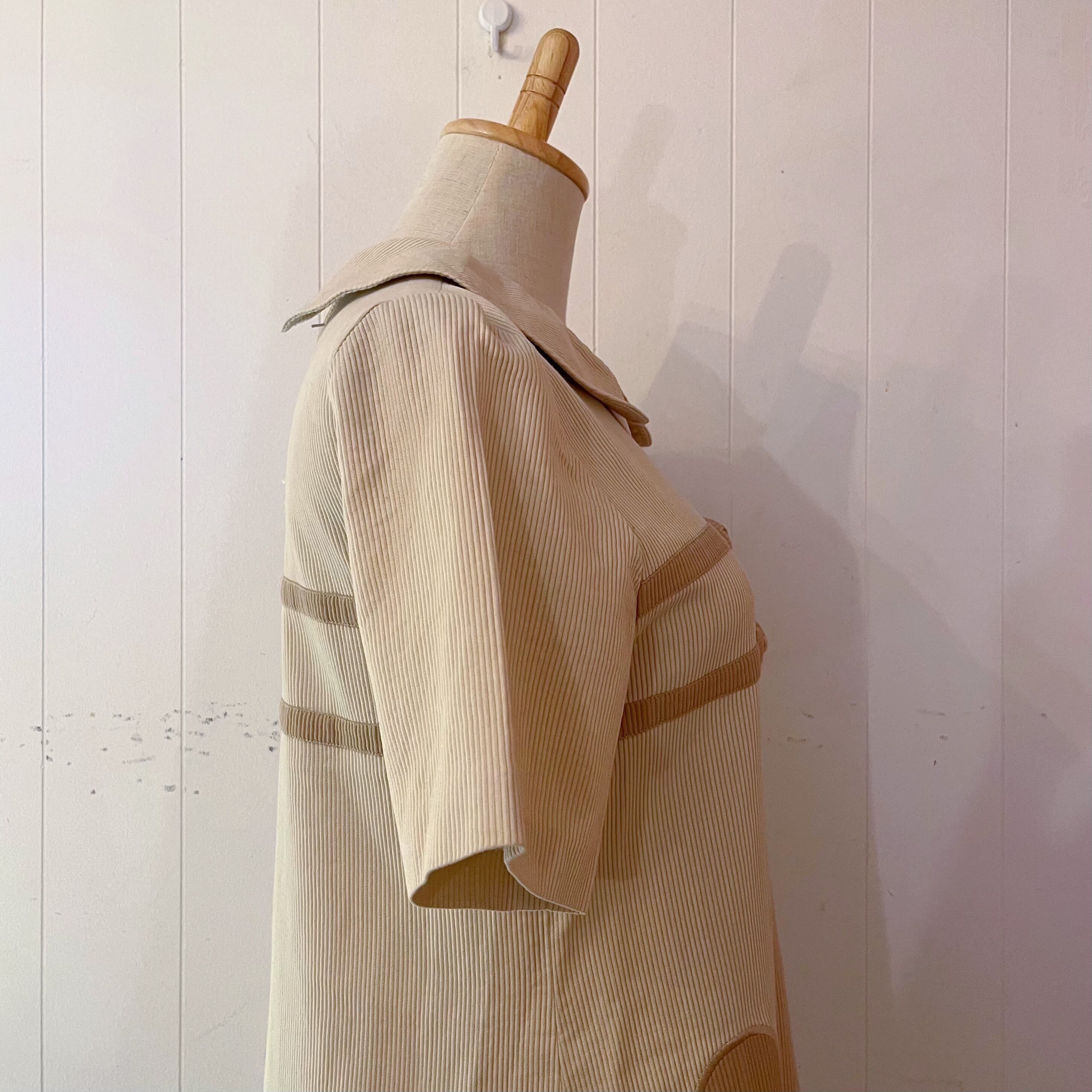 ribbon beige corduroy one-piece