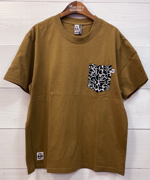 CHUMS (チャムス) 東北別注 米織小紋柄 ポケット半袖Tシャツ 唐草 ブラウン CH01-2045