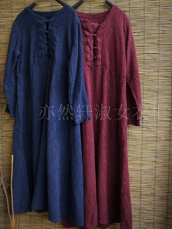 ジャカードボタンドレス ロングスカート レッド 刺繍 Yiranxuaディースワード56653954920