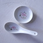 【台湾食器】淡いピンクのお花 レンゲと豆皿