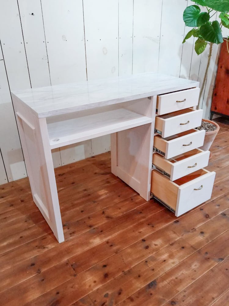 引出し付きネイルテーブル大理石1000 （ネイルデスク・オーダーメイド