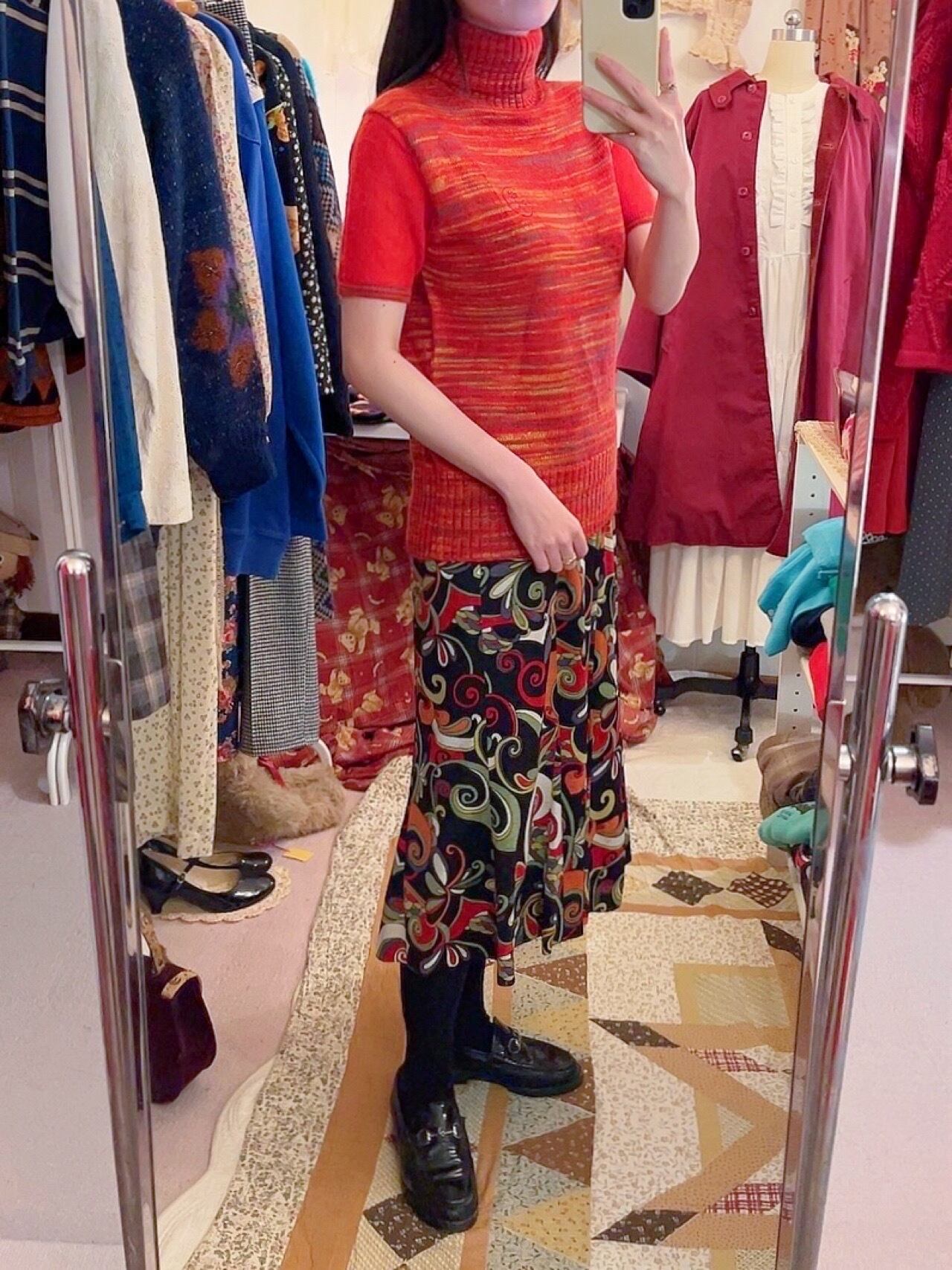 psychedelic pattern flare skirt