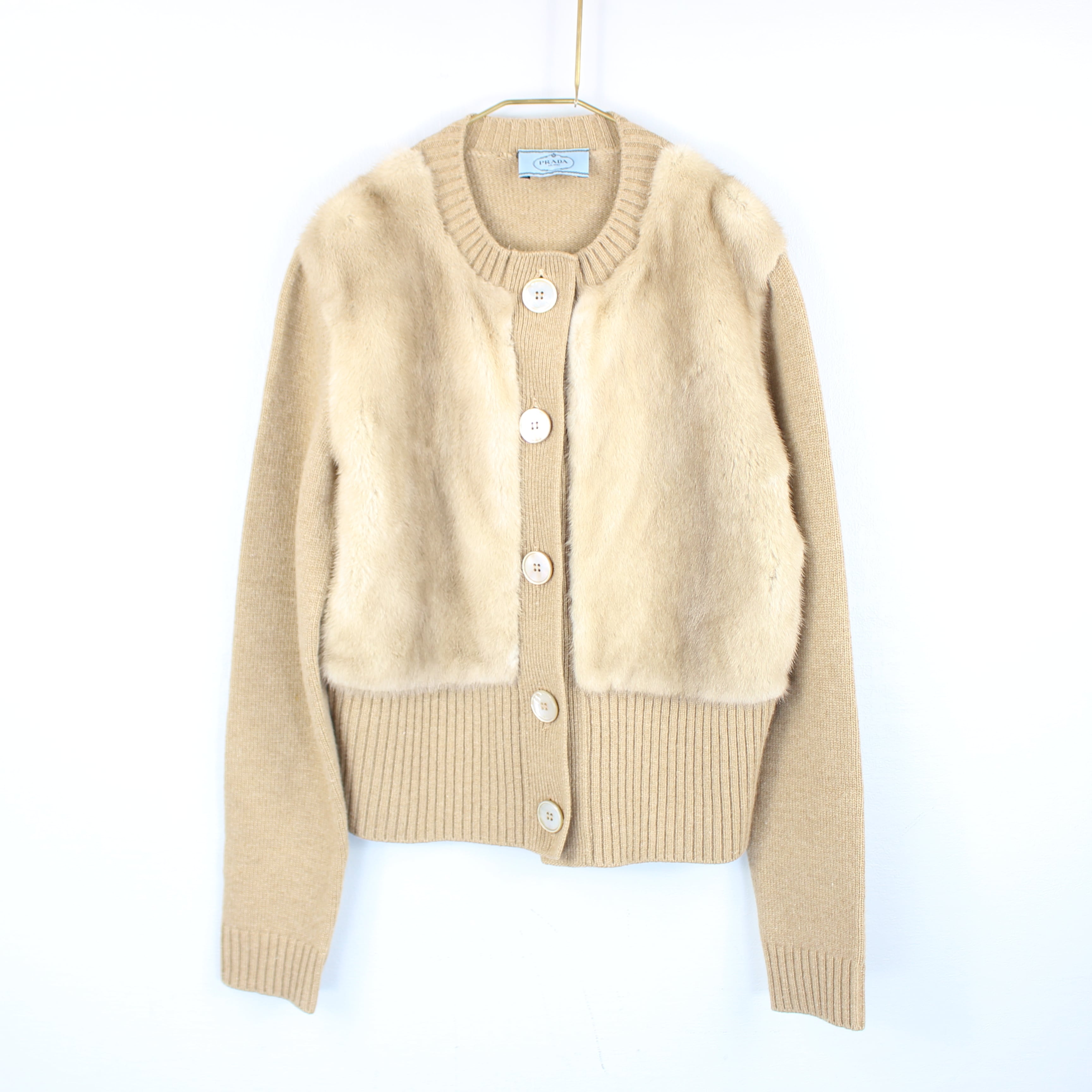 21AW PRADA プラダ シープスキンファー カシミヤ ウール カーディガン-