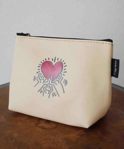 Keith Haring(キースヘリング)  Mini Pouch ハートモチーフ ミニ ポーチ ベージュ KH-KH2214