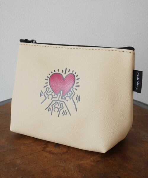 Keith Haring(キースヘリング) Mini Pouch ハートモチーフ ミニ ポーチ ベージュ KH-KH2214