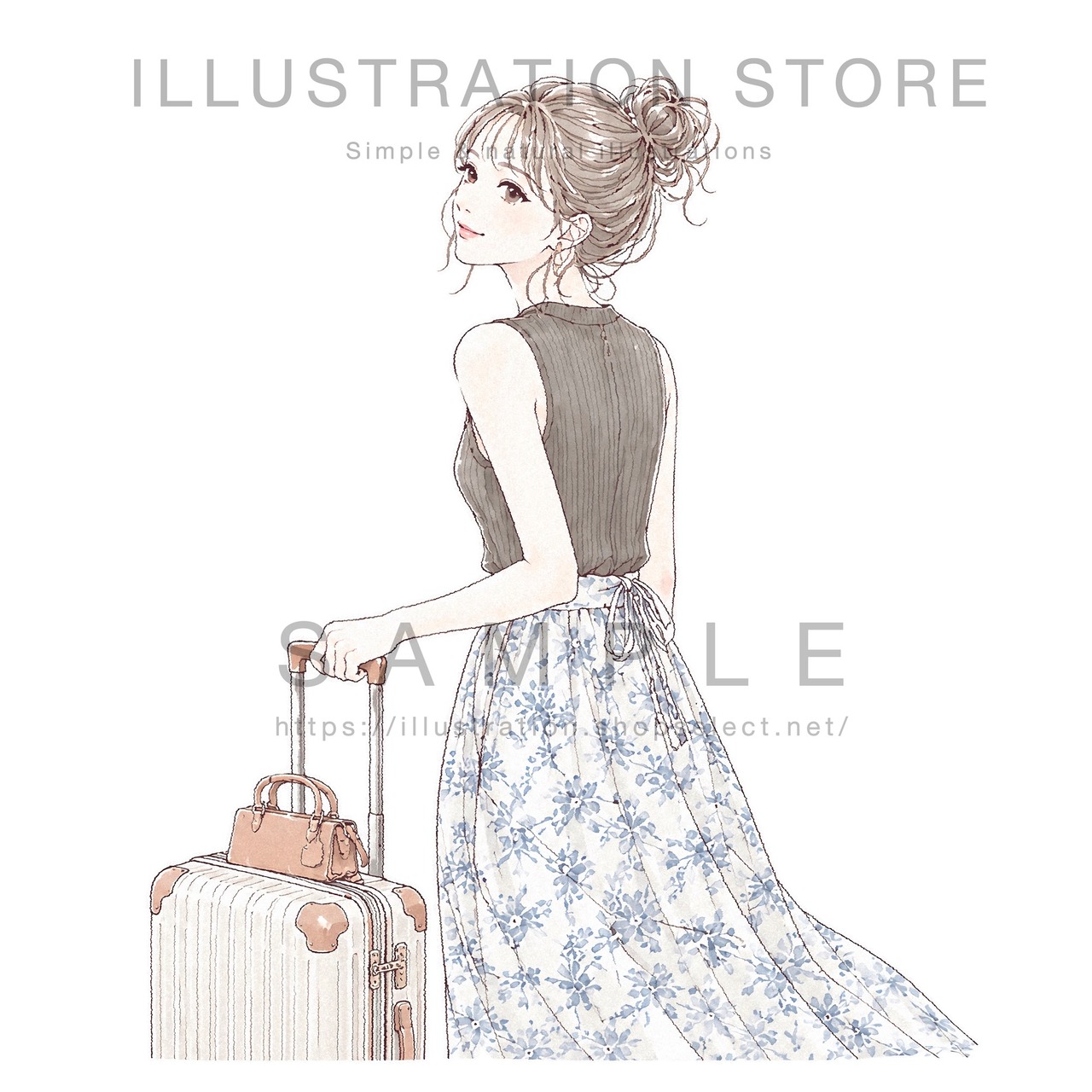 スーツケースを引く女性のイラスト素材
