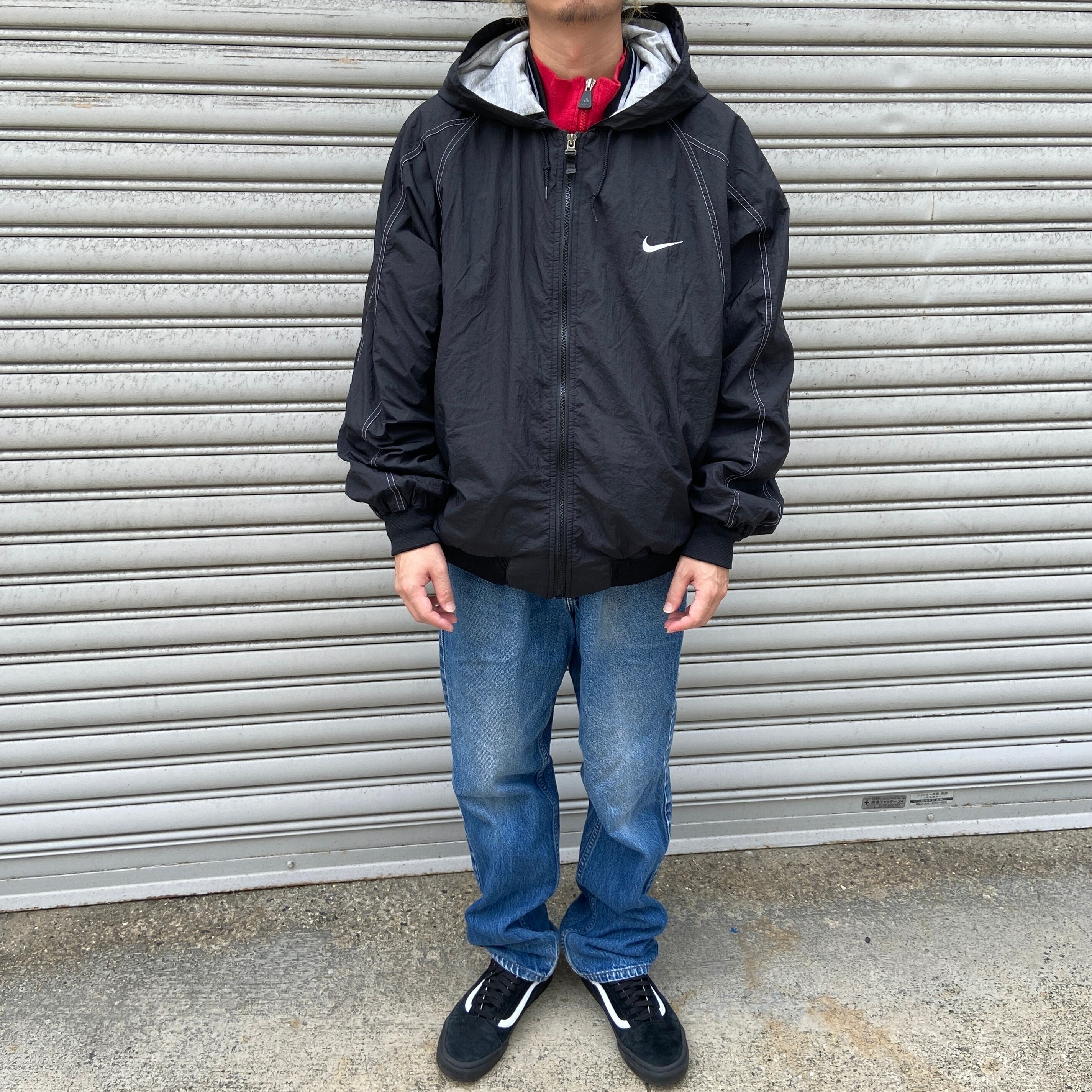90s NIKE ナイキ 白タグ ナイロンフード付きジャケット 黒 XL | 古着屋 Uan 