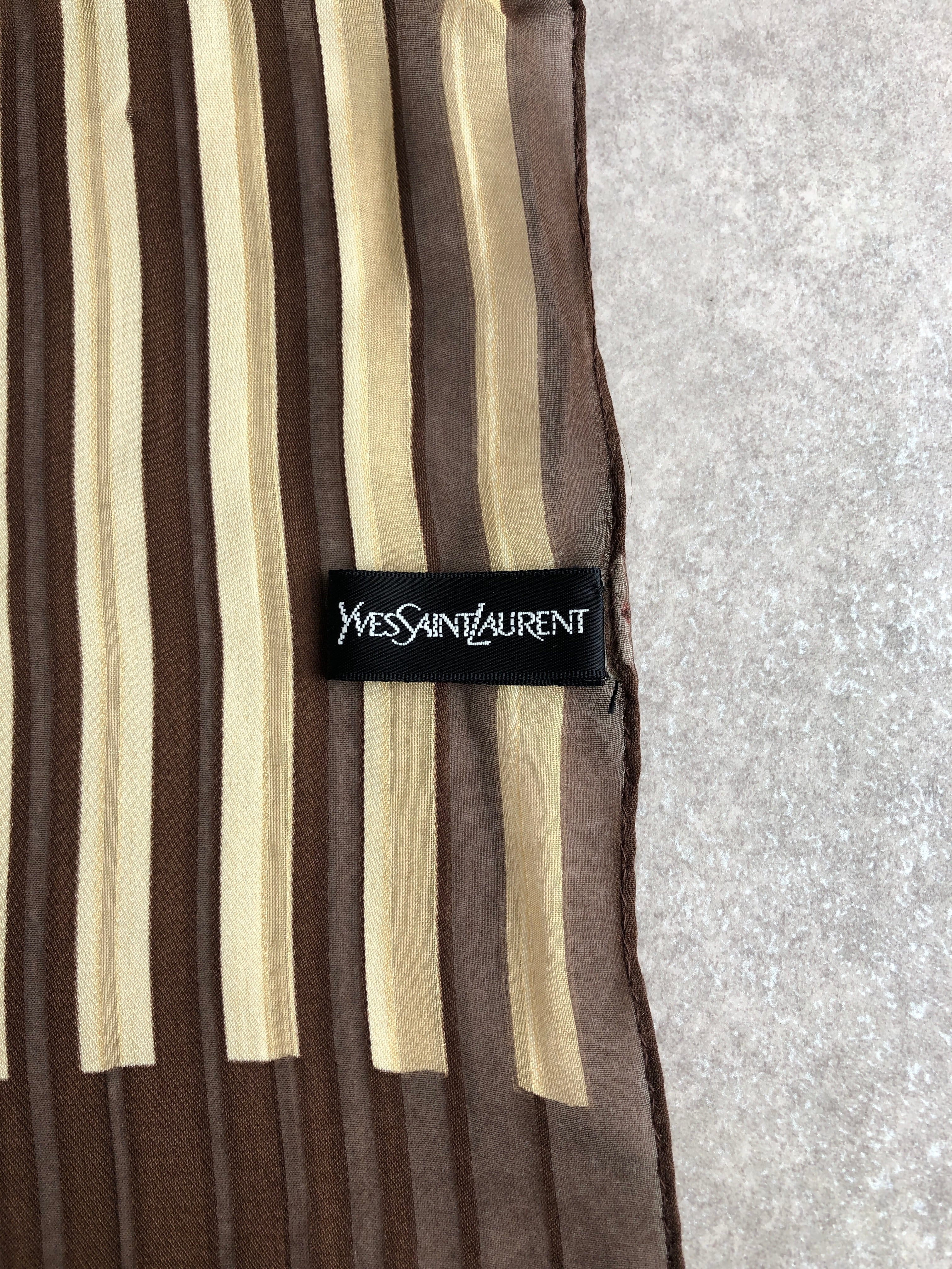 Yves Saint Laurent イヴ・サンローラン ストライプ スカーフ ブラウン
