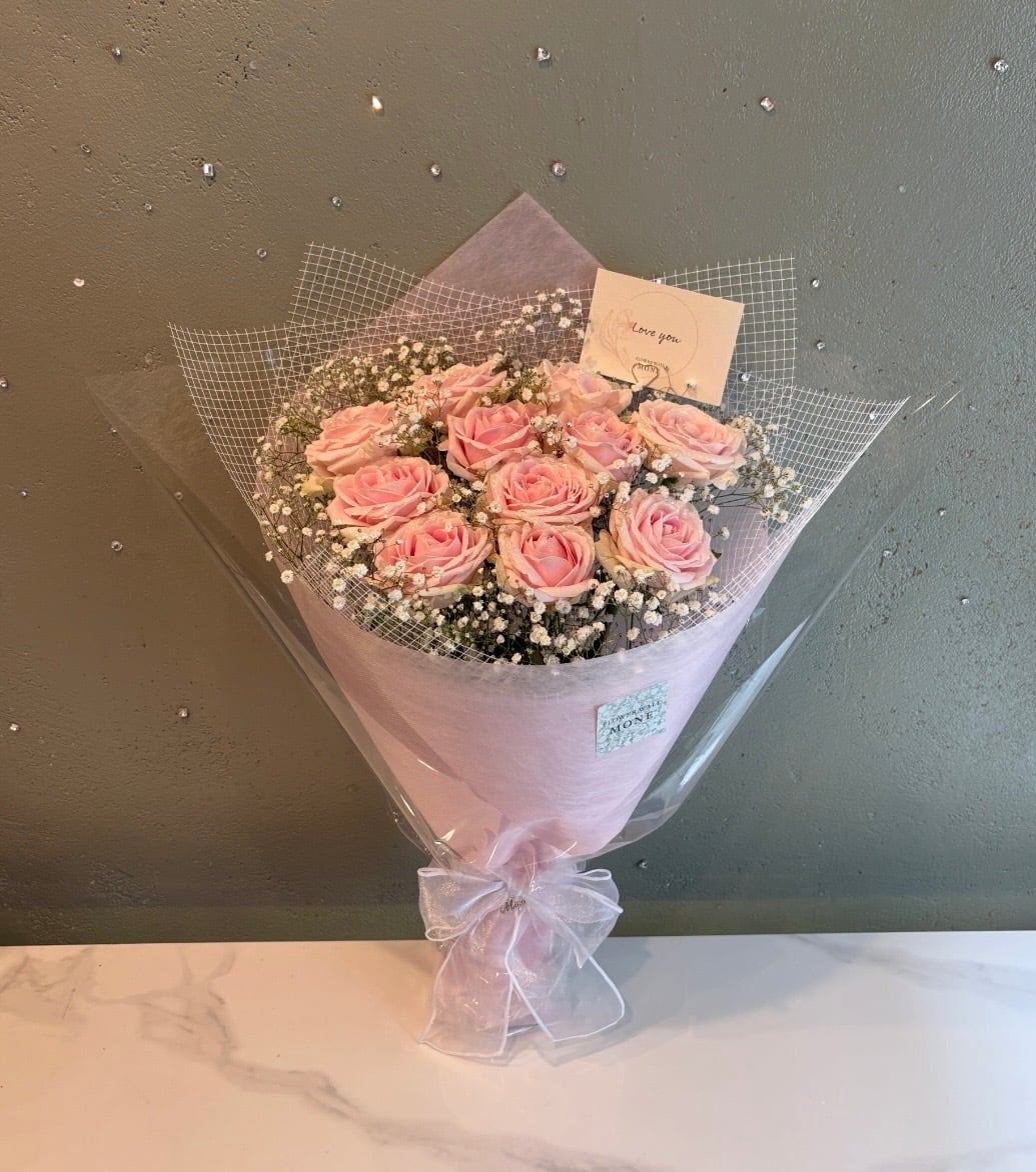 薔薇11本×かすみ bouquet | FLOWER WALL MONE
