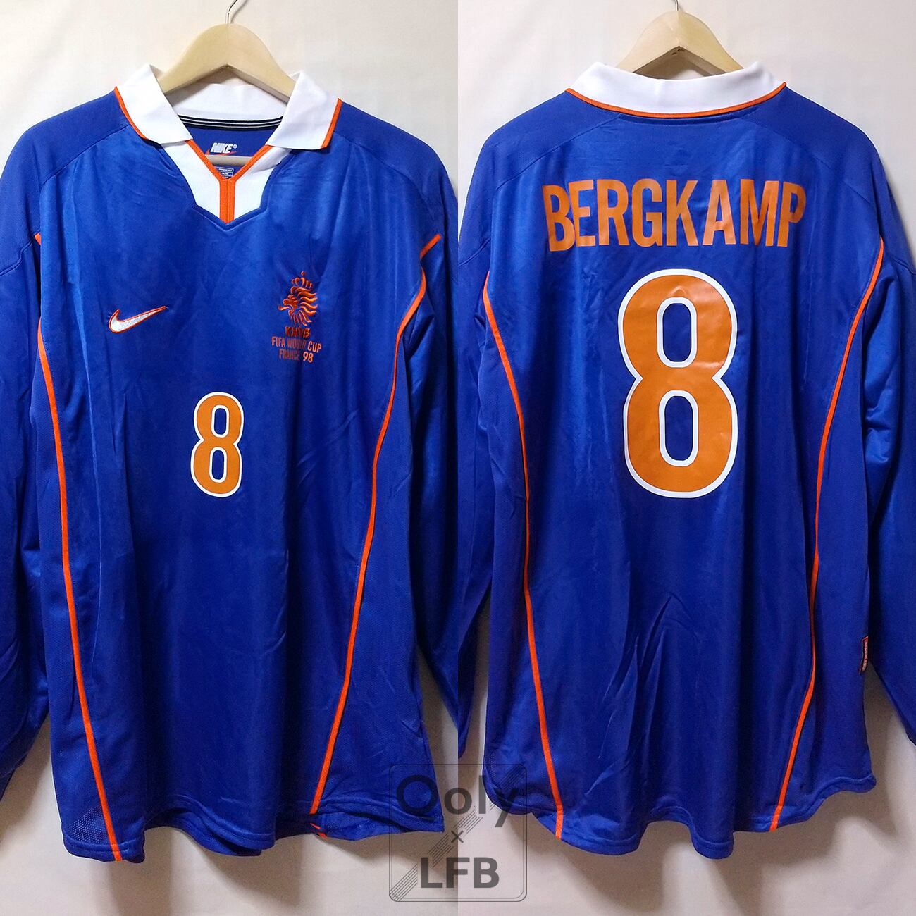 オランダ代表1998W杯 Hレプリカユニフォーム #8ベルカンプ サイン入り