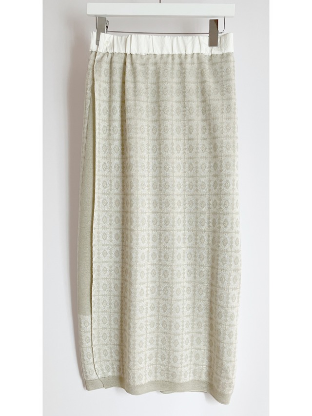 【受注 全額支払い】YUKI SHIMANE Planet flower Jacquard Knit Wrap skirt - BEIGE・BROWN