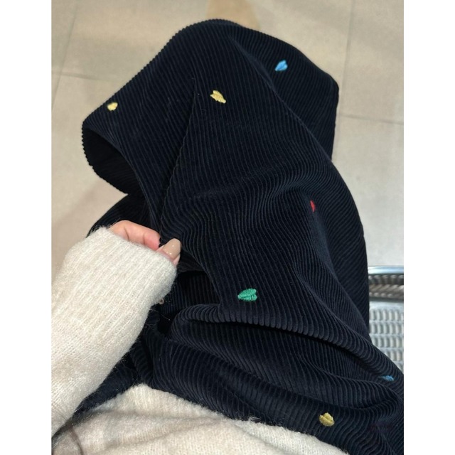 colorful heart embroidery corduroy pants  e1751