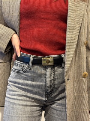 courreges / vintage gold×silver logo leather belt.
