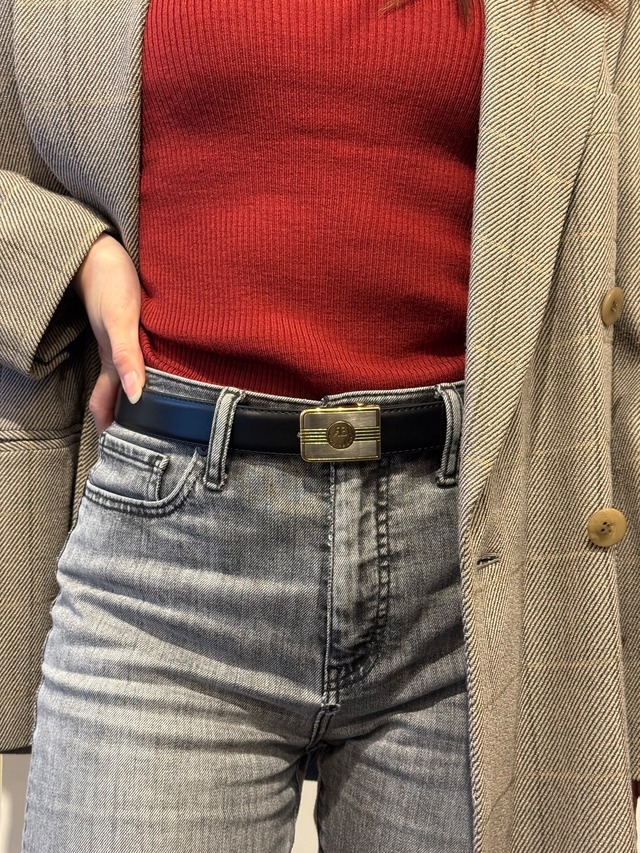 courreges / vintage gold×silver logo leather belt.