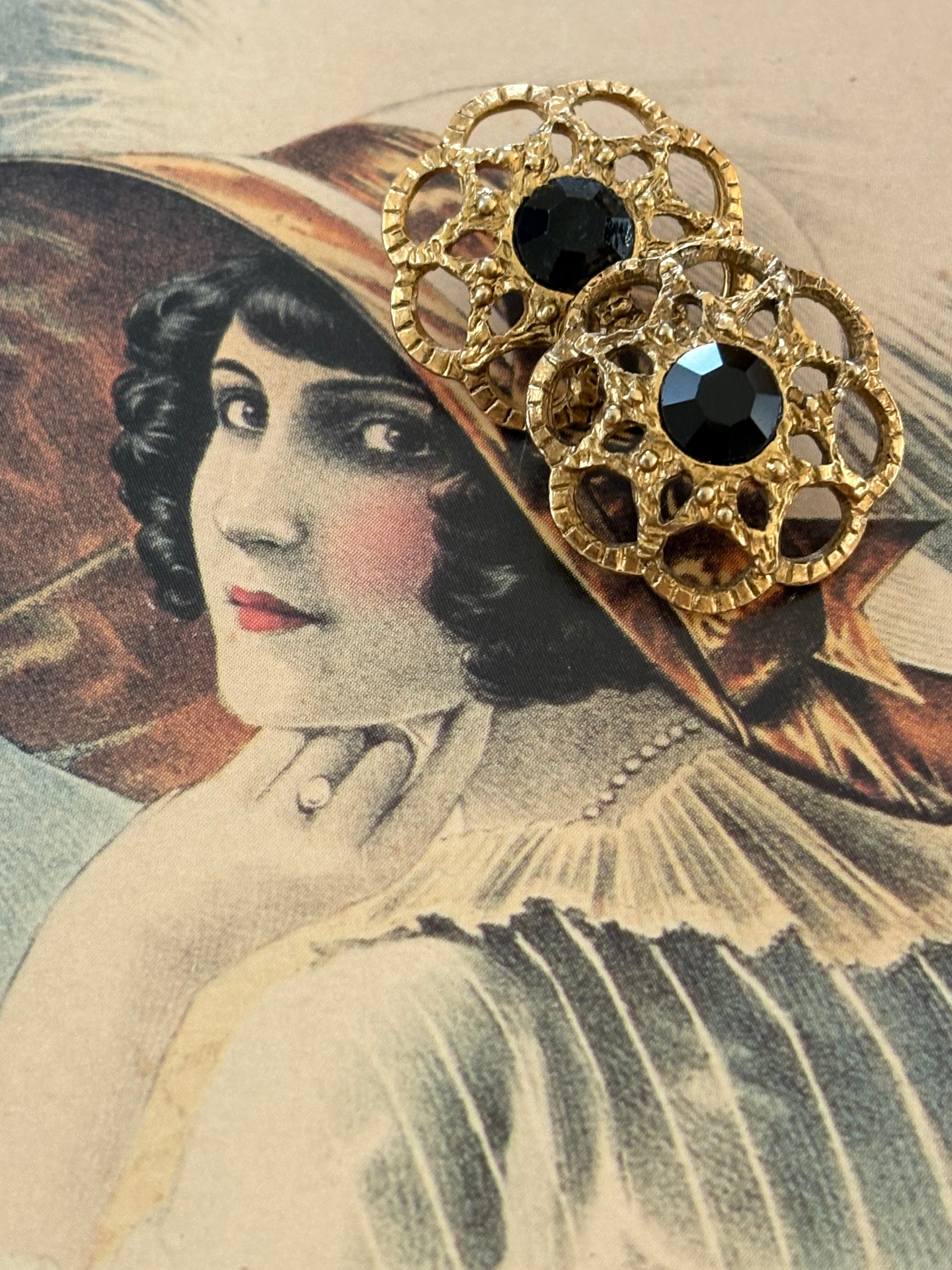 20mm Japanese ヴィンテージボタン 透かし フラワー メタルボタン ゴールド×ブラック アクセサリーパーツ デコレーション材