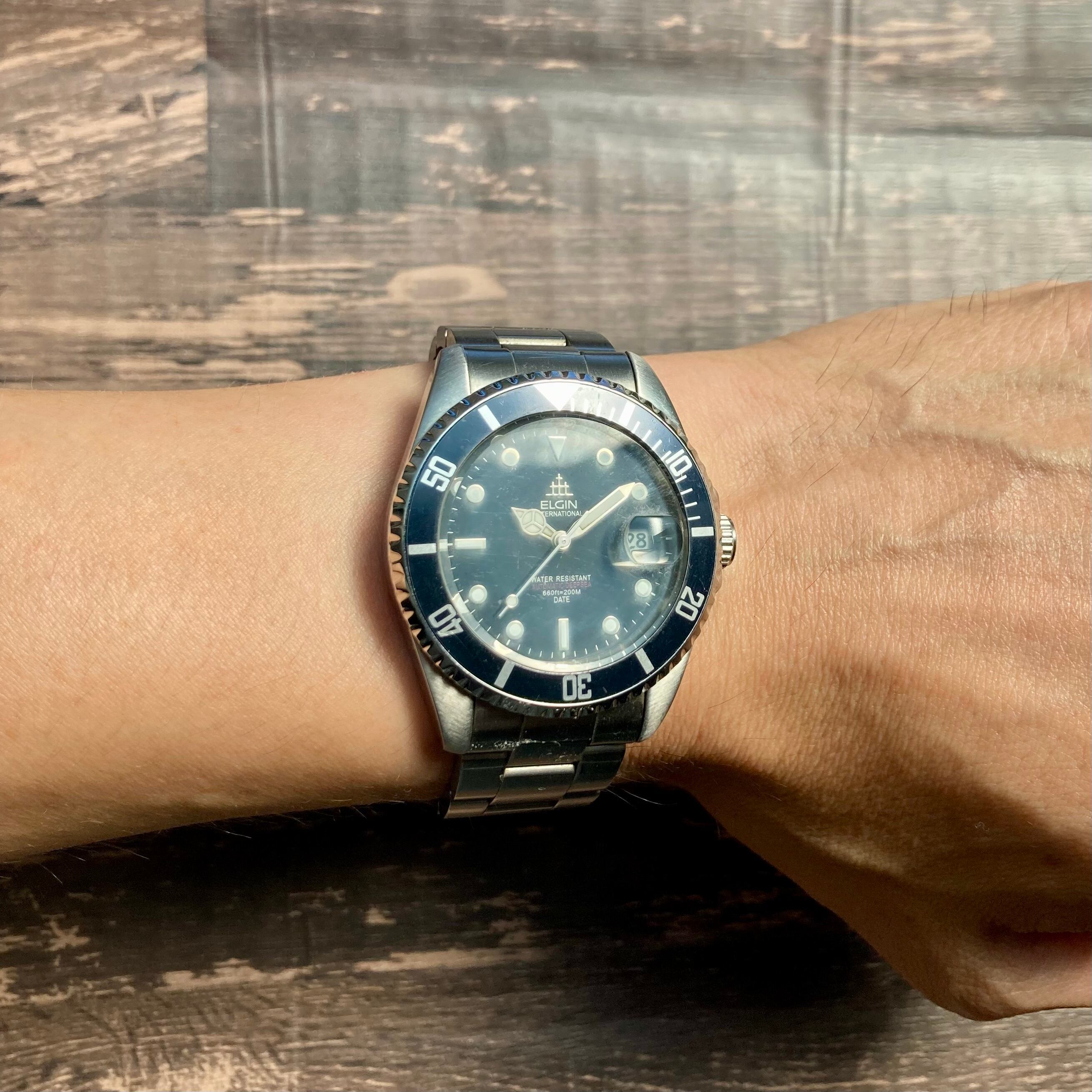 動作品】エルジン ELGIN メンズ 腕時計 自動巻き 男性 黒文字盤 | かし 