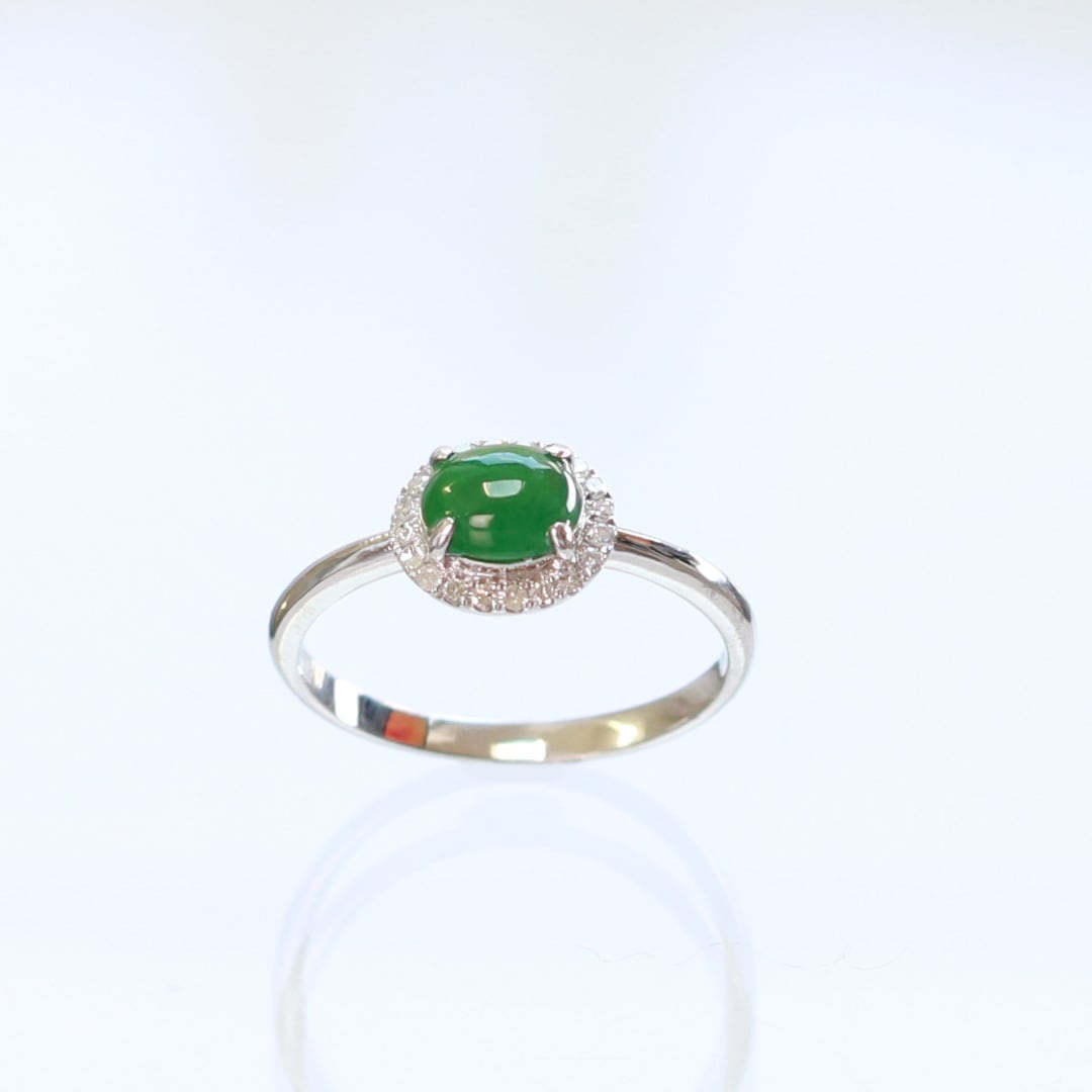 うる艶グリーン翡翠リング K10YG forest green jade diamond A貨翡翠