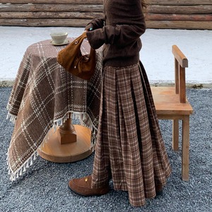 Pleated Checkered Long Skirt W00055