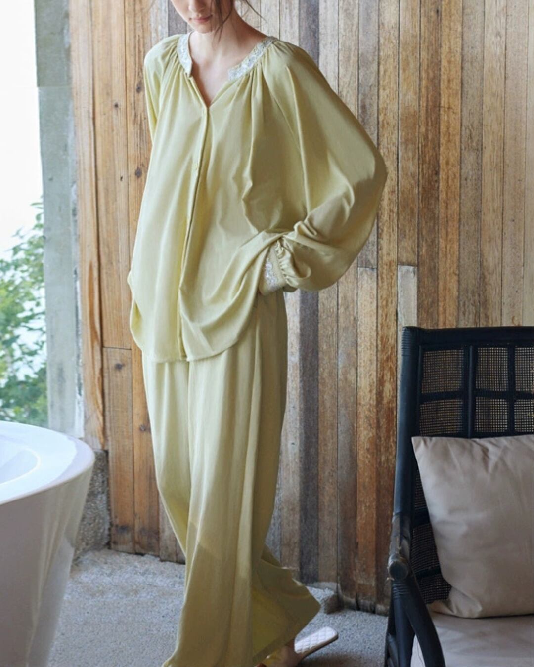 レースカラーギャザールームウェア R25040