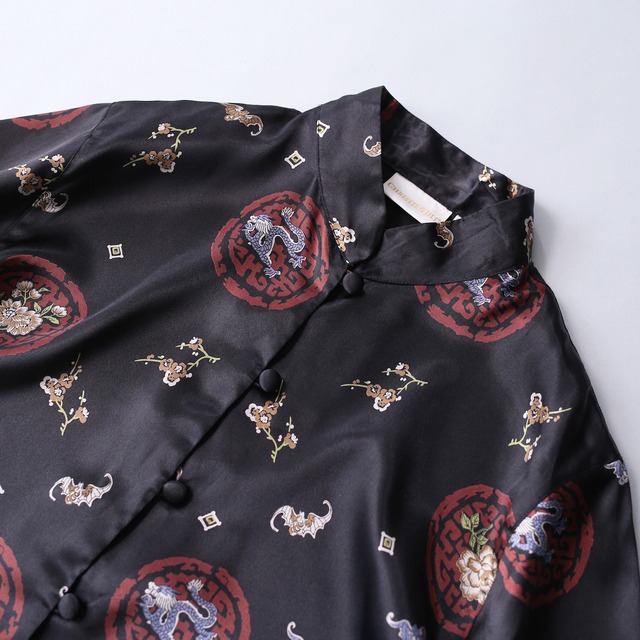 flower and dragon pattern black china shirt